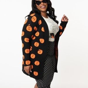 Unique Vintage Pumpkin Open Cardigan Halloween